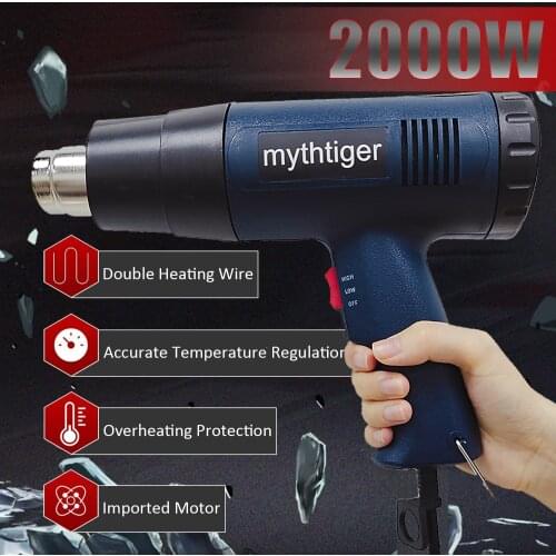 2000W Heat Gun Hot Air Gun Kit Variable Temperature 100- 600 with 2 Speed Setting for Removing Paint Varnish Shrinking PVC