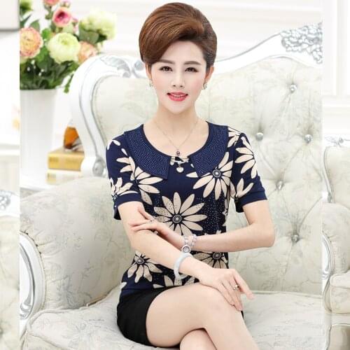 NIFULLAN New Short Sleeve Tee Tops Women T Shirts Summer Plus Size Mother Clothing Casual Slim Elegant Diamond Pullover Femme