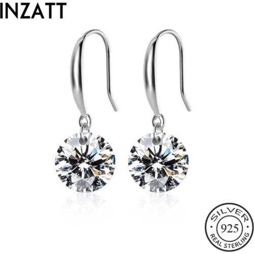 INZATT Real 925 Sterling silver Round Zircon Drop Earrings For Fashion women Birthday Party Fine Jewelry Accessories Gift
