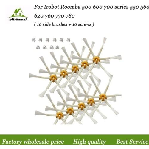 10pcs Side Brush 6-Armed + 10 Screws for iRobot Roomba 500 600 700 Series Vacuum Parts for iRobot Roomba 550 560 620 760 770 780