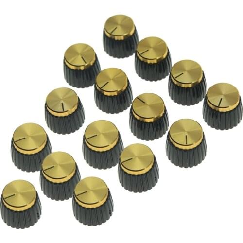 15Pcs Guitar AMP Amplifier Push on Fit Knobs Black with Gold Aluminum Cap Top Fits 6Mm Diameter Pots Marshall Amplifiers