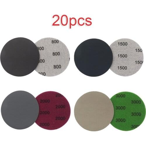 20pcs 3 Inch Hook&Loop Wet/Dry Sanding Discs 800 1500 2000 3000 Grit Sandpaper