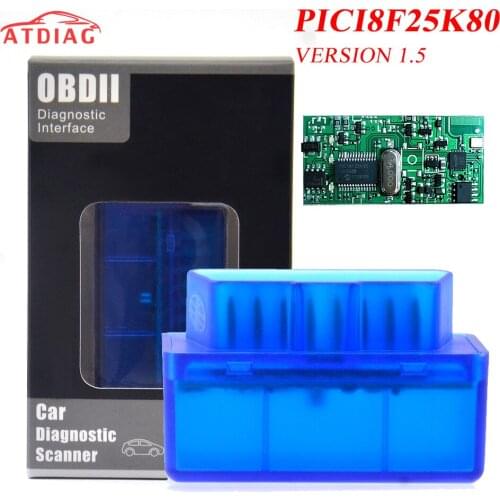 25K80 Mini Elm327 Bluetooth OBD2 V1.5 Elm 327 V 1.5 OBD 2 Car Diagnostic-Tool Scanner Elm-327 OBDII Adapter Auto Diagnostic Tool