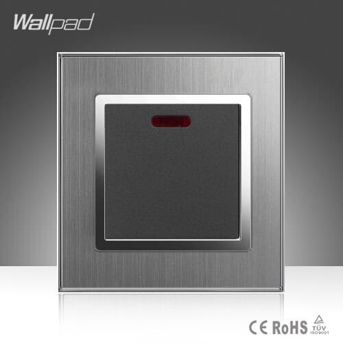 45A Switch Wallpad High Quality 110-250V Silver Brushed Metal UK EU Standard 45A LED Indicator Air Condition Kitchen Wall Switch