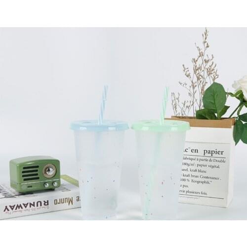 5 Pcs Reusable 720ml Color Changing Rainbow Cup with Rainbow Straw and Lid Reusable Plastic Cup with Straw Color Crumb