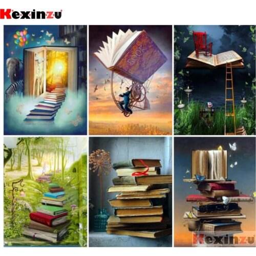 Kexinzu 5D DIY Diamond Embroidery Full Display Book Scenic Square Diamond Painting Cross Stitch Rhinestone Mosaic Home Decor H05