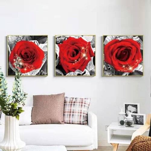 Beautiful Red Rose diamond embroidery 5D DIY full diamond painting square round drill 3d rhinestone pictures mosaic 3 pcs decor