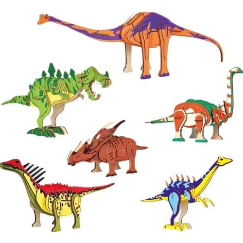 Anime colorful Assembly Construction Sets Wooden 3D Puzzle Dinosaurs Model Toys Kids Teens Adult DIY Educational Tyrannosaurus