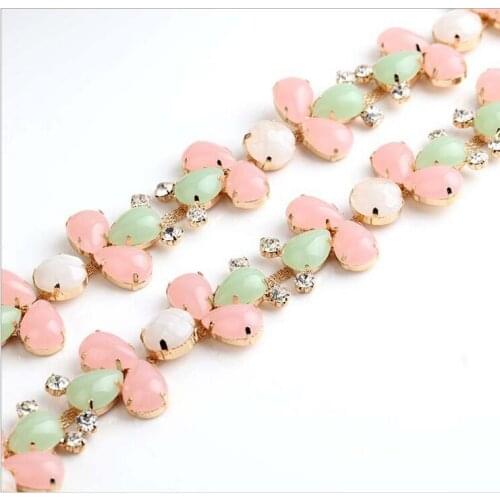 Free Shipping 5 yards Resin Stone And Rhinestone Trimming, Rhinestone Bridal Applique,Wedding Applique,Rhinestone Chain TONG046