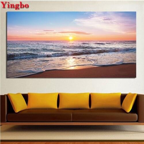 Large Diy Diamond Painting Beach Sunset Scenery embroidery with diamonds mosaic Cross Stitch Full Square Round diamond mazayka