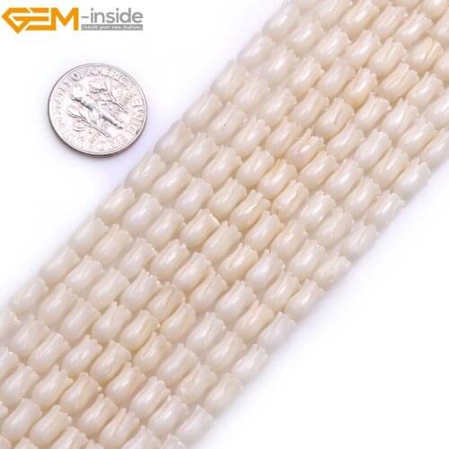 Gem-inside Natural White Tulip Style Sculpture Coral Beads For DIY Jewelry Making Bracelet Necklace 4X8mm 15inches For Gift