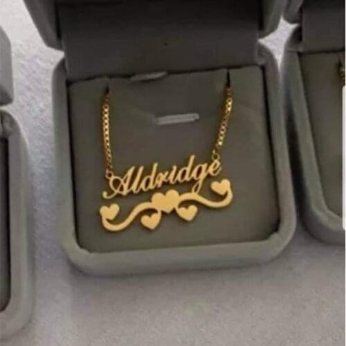 Box Chain Custom Name Necklace For Women Men Gold Stainless Steel Jewelry Personalized Nameplate Heart Charm Necklace