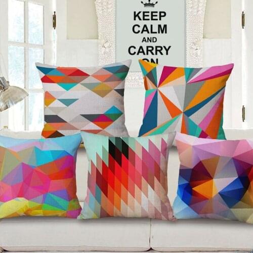 18\" Home Cotton Linen Pillow Case Waist Cushion Case Geometric Designs Soft Room Gift Single Sides Printing