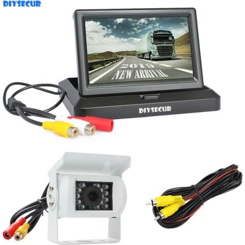 DIYSECUR DC12V-24V 5" Foldable Car Monitor HD Waterproof IR Night Vision Rear View Bus Camera for Truck Caravan Bus Van White