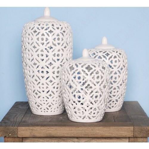 Simplicity Ceramic Vases White Hollow Living Room Decor Flower Vase Hotel Front Desk Dried Flowers Organizer Home Decoration