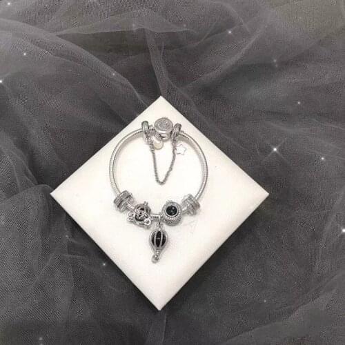 Original 925 Sterling Silver Hot Air Balloon And Pumpkin Car With Crown Button Set Bracelet For Women Wedding Fashion Jewelry