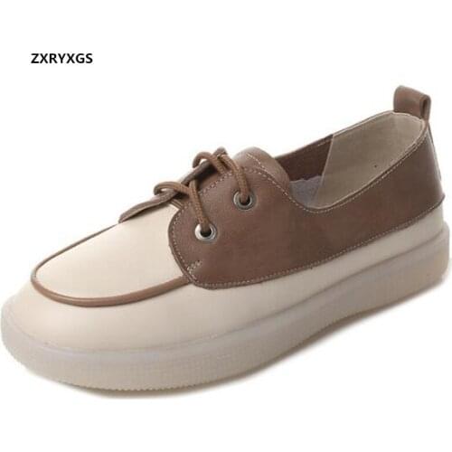 2021 Spell Colors Lace-up High Quality Soft Cowhide Real Leather Sneakers Fashion Casual Shoes Flat Soft Comfort Shoes Big Size