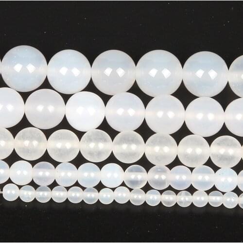 Natural Stone Smooth White Agates Charm Round Loose Beads For Jewelry Making Needlework Bracelet Diy Pick Size Strand 4-12 MM