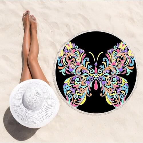Round Large Beach Towel Blanket Butterfly Pattern Strandlaken Mat Microfiber Bath Towel For Adult Child body Home beach Cover Up