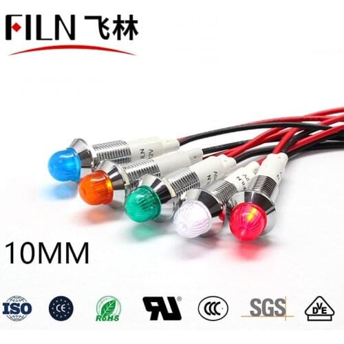 FILN metal 10mm 12 volt led indicator light 6v 24v 110v 220v pilot light signal light
