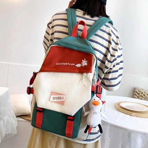 Cute Female Panelled Luxury Backpacks School Bag For Teenage Girls Fashion Women Student 2021 Print Buckle Laptop Book Bags