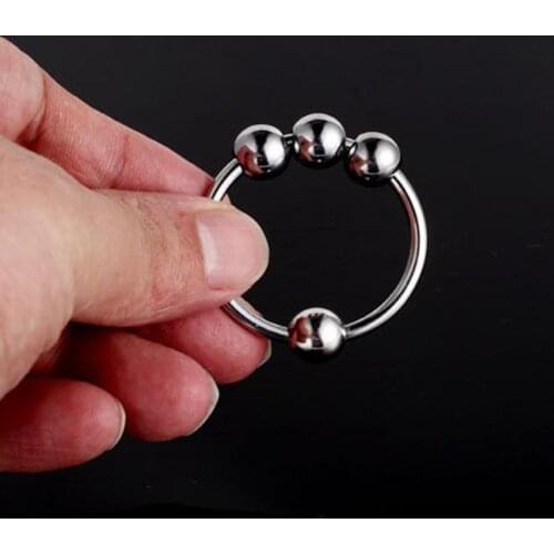 Male Sex Bondage Gear Cock Ring Orbital Penis Head Ring with 4 Beads Stainless Steel CBT Toy Sliding Female Orgasm Sex Products