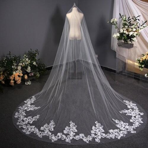 2019 New White/ lvory 3m Wedding Veil With Comb Lace Edge Cathedral Wedding Veils Lace Edge Bridal Veil