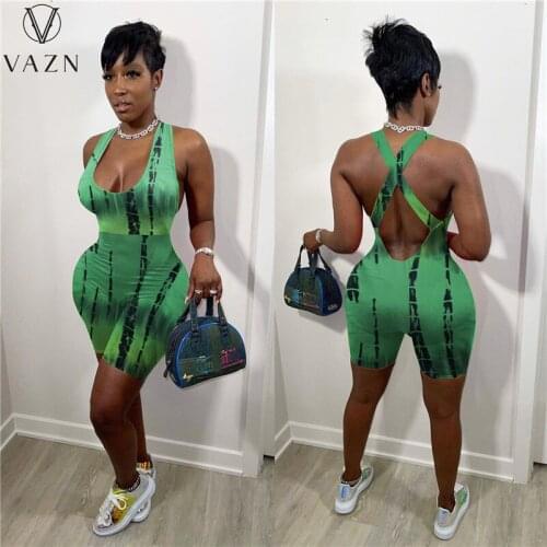 VAZN 2021 New Cross Bandage Backless Sexy Beach Soft Young Spaghetti Strap Sleeveless High Waist Women Skinny Playsuits