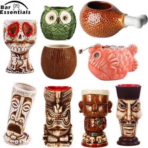 New Hawaii Tiki Mugs Cocktail Cup Beer Beverage Mug Wine Mug Ceramic Easter Islander Tiki Mug 450ml