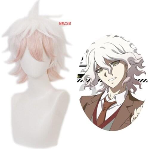Super Danganronpa 2 Nagito Komaeda Cosplay Wig Short Gradient Curly Hair Men Halloween Party Props