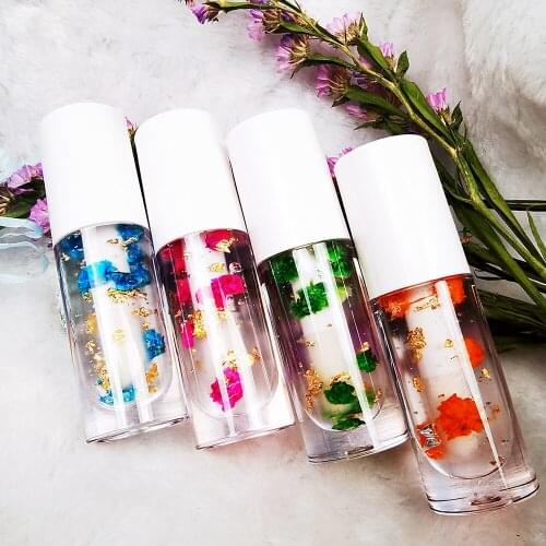 Transparent Lip Gloss Golden Foil Flower Plumping Lip Plumper Glossy Moisturizing Lip Tint Nourise Lipgloss Base Natural