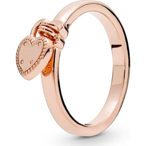 QANDOCCI 2019 Spring 925 Sterling Silver Original Rose Love Lock Pendant Ring For Women Bead Charm Birthday Gift DIY Jewelry