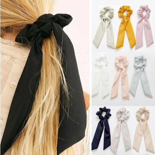 Fashion Chiffon Bow Hair Scrunchies Solid Color Women Hair Ties Rope Rubber Bands Ponytail Holder Girls Hair Accessories