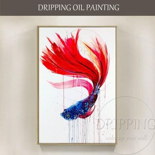 Pure Hand-painted High Quality Impressionist Animal Gold Fish Oil Painting on Canvas Handmade Goldfish Oil Painting for Kitchen