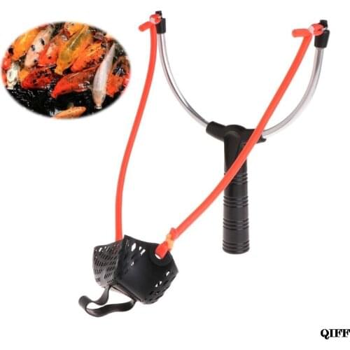 Fishing Bait Slingshot Thrower Aluminum Alloy Elastic Powerful Catapult Food Bag MAR28