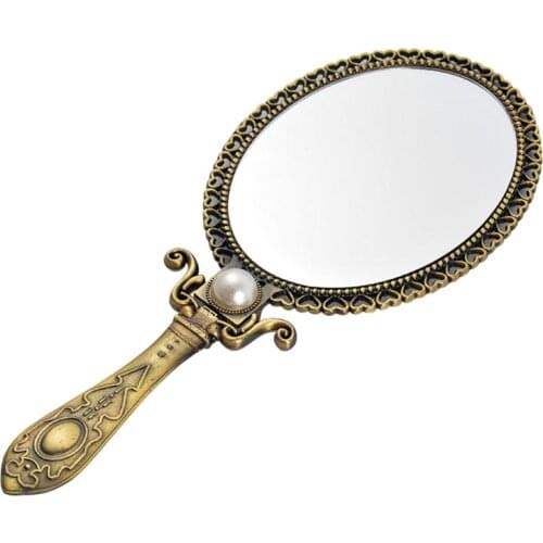 Vintage Style Handheld Mirror Ladies Cosmetic Mirror Gold Double Sided Folding Portable Makeup Mirror for Women Girls LX0D