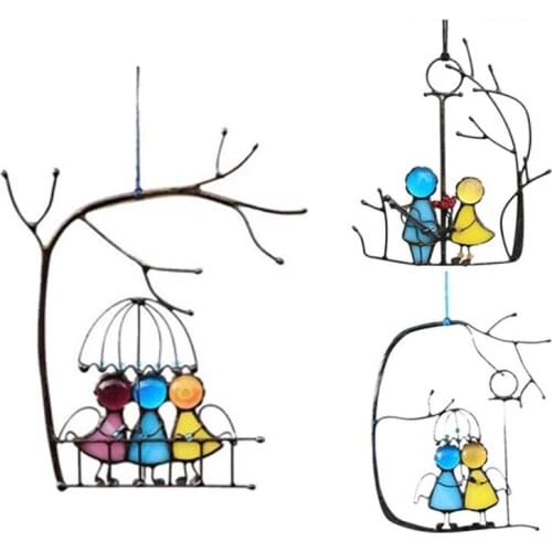 Suncatcher Art Window Hangings Angels Couple Love Home Decor Gift Wind Chimes & Hanging Decorations