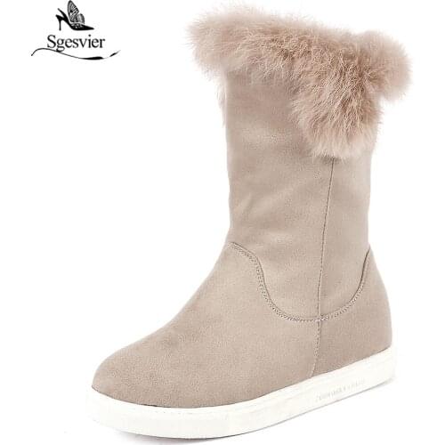 Sgesvier Women Warm Faux Fur Snow Boots Plus Size Winter Female Platform Wedge Heel Sewing Mid Calf Boots Ladies Casual Shoes