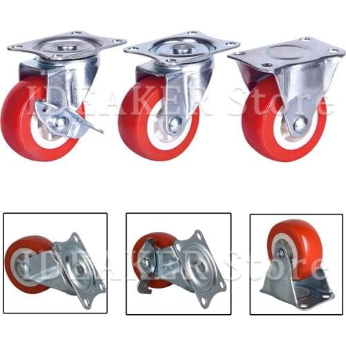 360 Swivel Furniture Casters Office Chair Wheels Soft PVC Red Caster Roller Wheel For Platform Trolley Chair 1/5PCS