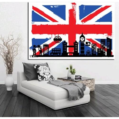 HD Print London Flag of British with Big Ben Abstract Oil Painting on Canvas Modern Wall Art Picture for Living Room Sofa Poster