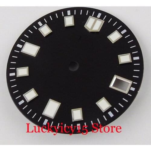 BLIGER Black Green Luminous Marks 28.5mm Automatic Watch Dial fit NH35A Movvement Date Window