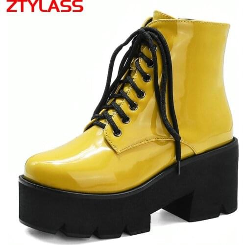 Fashion Platform Ankle Boots Women Thick High Heel Short Boots Lace Uo Zipper Autumn Winter Boots Shoes Big Size 43