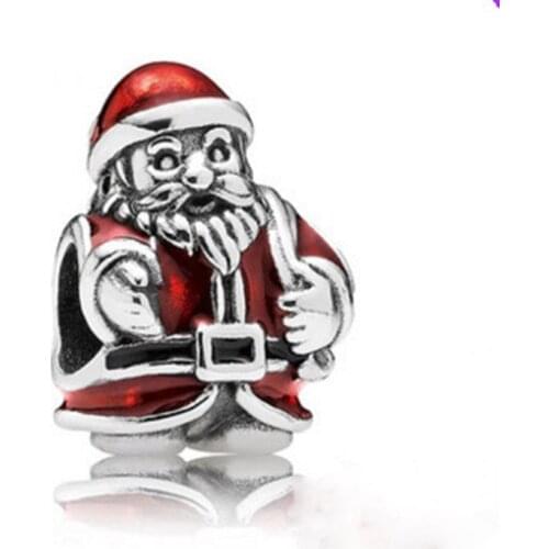 Christmas Santa Claus Beads Charm 100% 925 Sterling Silver fit Original Bracelet Authentic Silver Jewelry Free Shipping