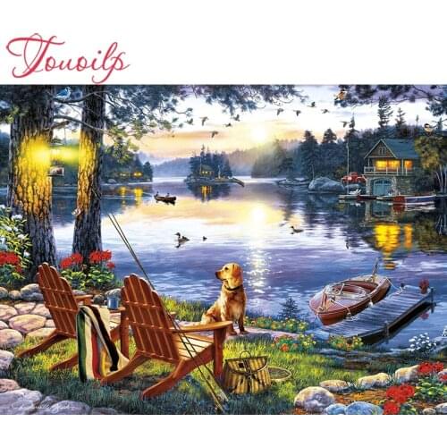 Sailboat Diamond Embroidery FullMosaic Cross Stitch Wild dog chair house Diamond Painting Rhinestones Needlework Home Decor Gift