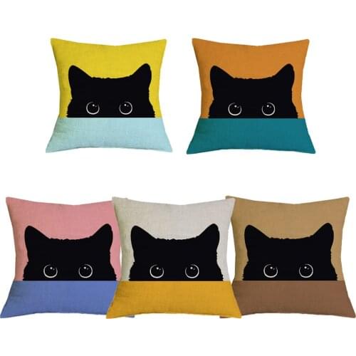 BV01092 Creative Black Cat pattern Linen Cushion Cover Pillow Case for Home Sofa Car Decor Pillowcase 45X45cm