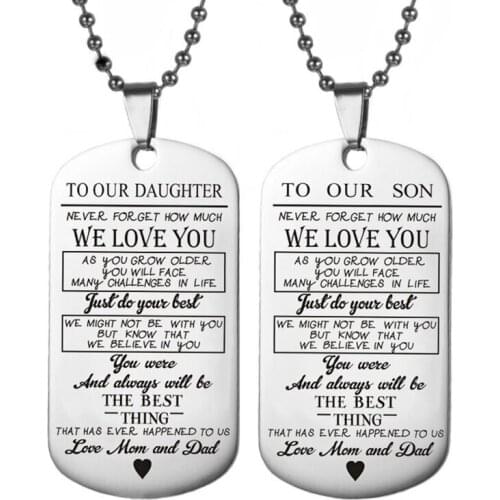 TO OUR SON Stainless Steel Pendant Necklaces Engrave Name Love Dad/Mum ID Tag Necklaces Logo Jewelry