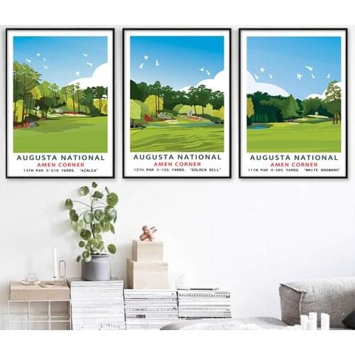 Augusta National Amen Corner 11th 12th Golf Print Travel Poster Print Gift Wall Art Canvas Painting for Golfer Games Room Decor