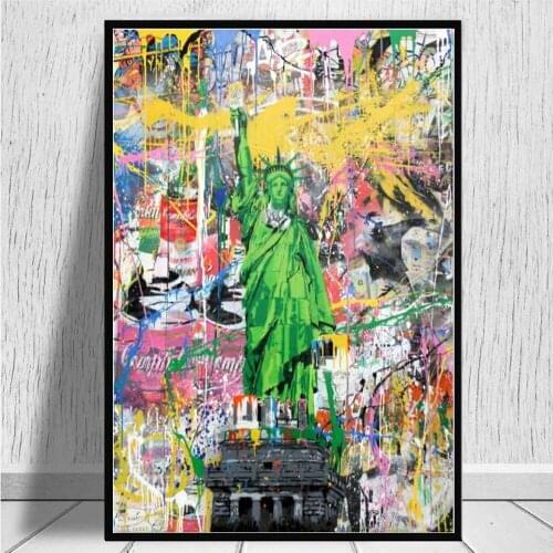 Modern Pop Street Graffiti Art Statue of Liberty Canvas Painting Wall Posters Prints Wall Pictures for Living Room Home Cuadros