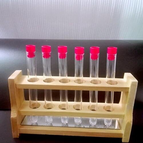 Laboratory Wooden Test Tube Box Tubes Rack, 6 Holes diameter 18mm with 6piece test tubes,Free shipping