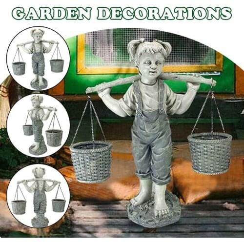 Little Girl Carrying Water Garden Statue Girl Resin Ornaments Cafe Restaurant Home Art Tree Sculpture Garden Decoration